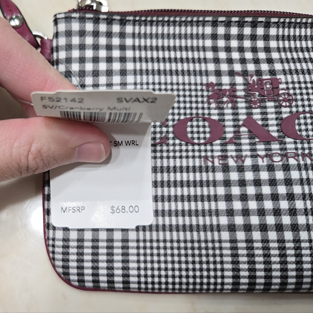 SALE Coach Peyton Glen Black and Red Checkered Women's Wristlet NWT - Picture 3 of 7